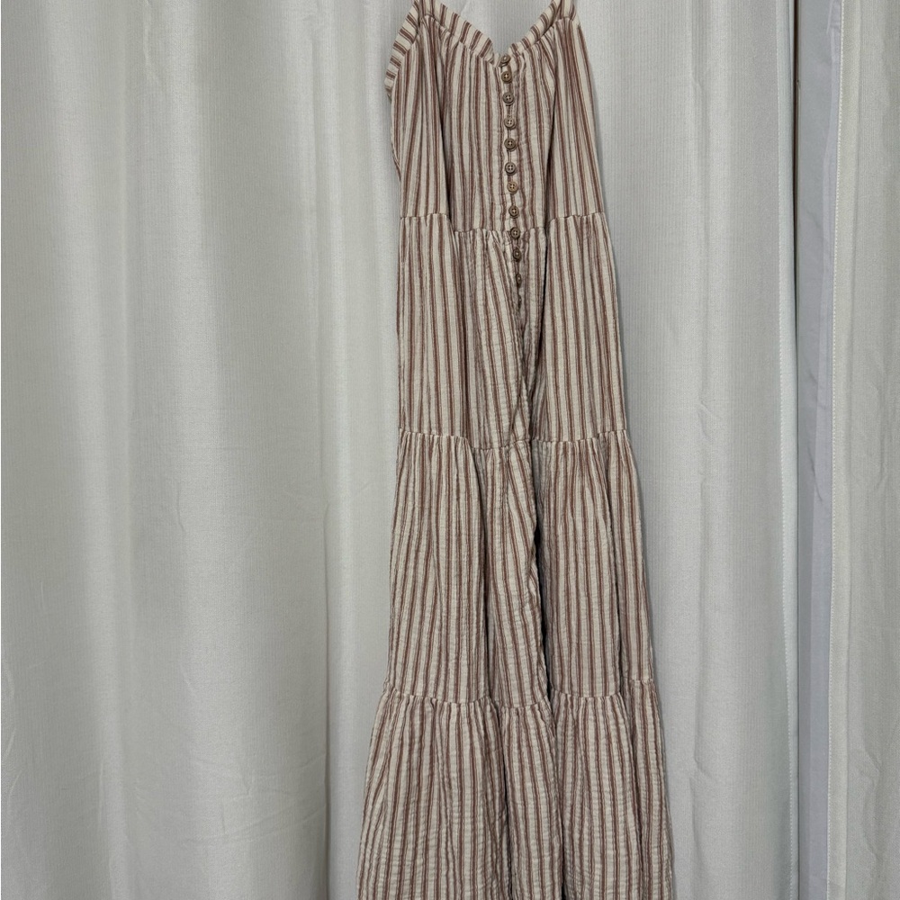Rylee + Cru Beige and Brown Striped Dress